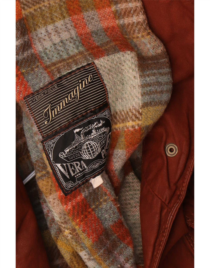 Vintage mujer chaqueta de ante con capucha IT 42 cuero marrón medio