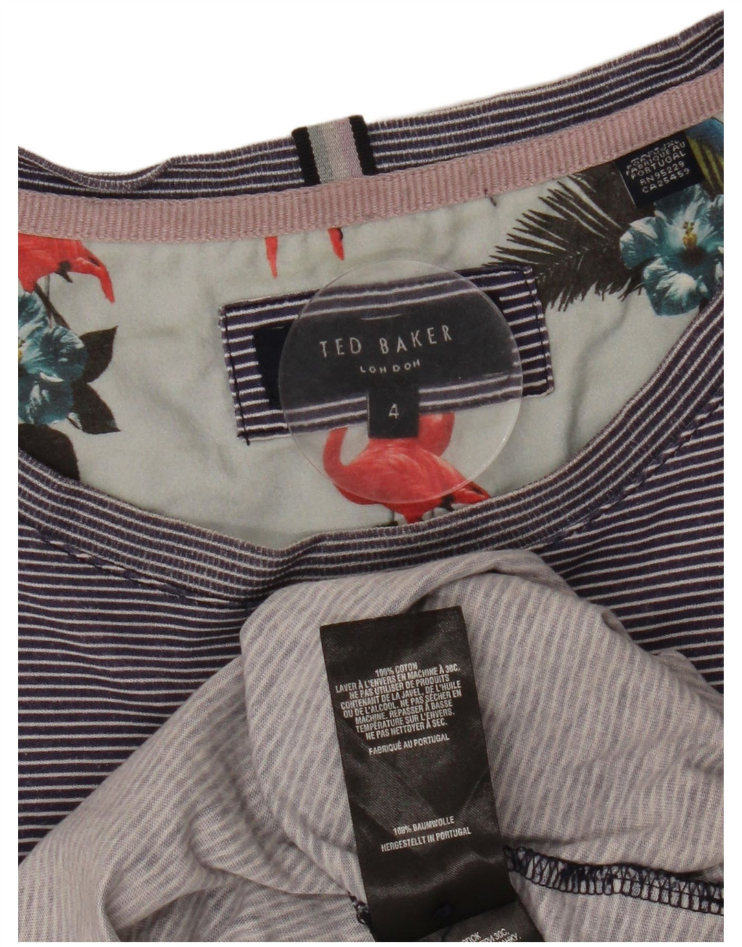 TED BAKER Camiseta para mujer Talla superior 4 Grande Azul marino Rayas Algodón