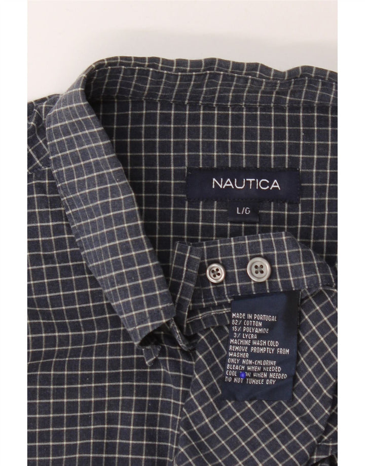 Camisa Nautica Hombre Grande Azul Marino Cuadros Algodón