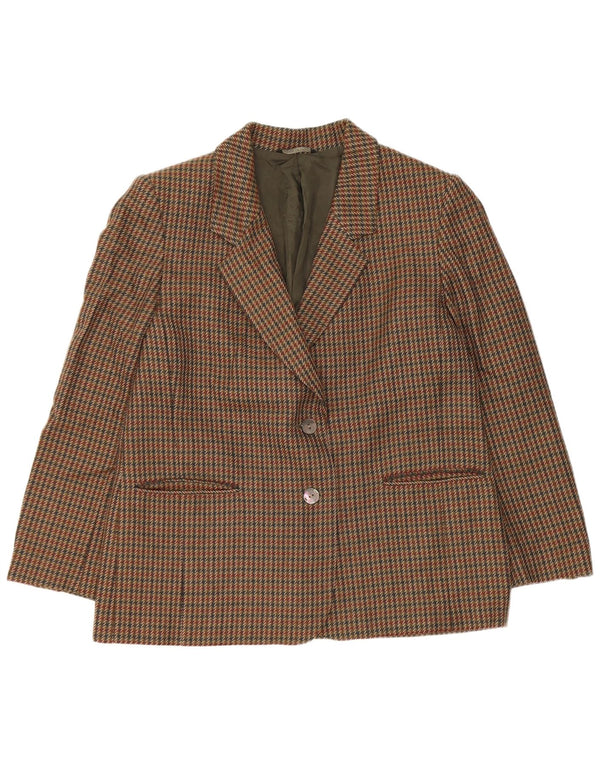 Vintage mujer 2 botones Blazer chaqueta Reino Unido 14 pata de gallo verde medio