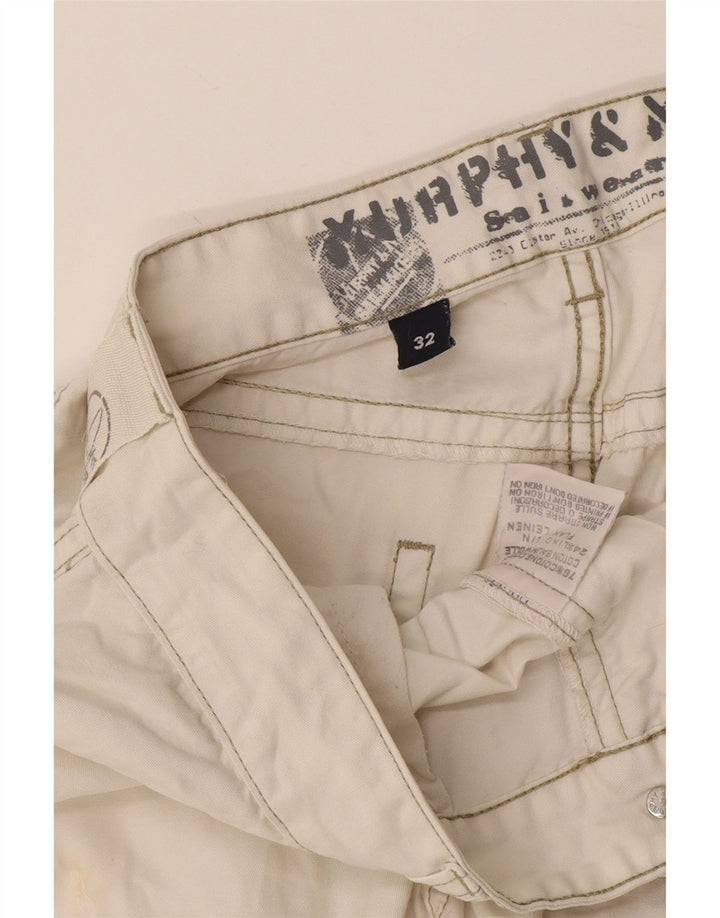 Murphy & Nye Pantalones cortos cargo para hombre W32 Algodón blanco mediano