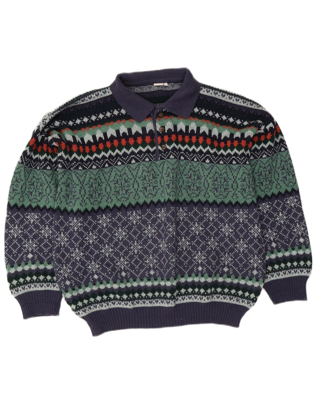 Vintage hombres polo cuello jersey suéter IT 50 medio multicolor Fair Isle