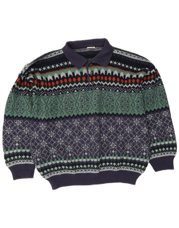 Vintage hombres polo cuello jersey suéter IT 50 medio multicolor Fair Isle