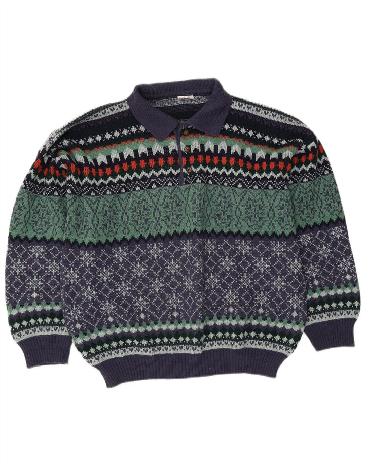 Vintage hombres polo cuello jersey suéter IT 50 medio multicolor Fair Isle