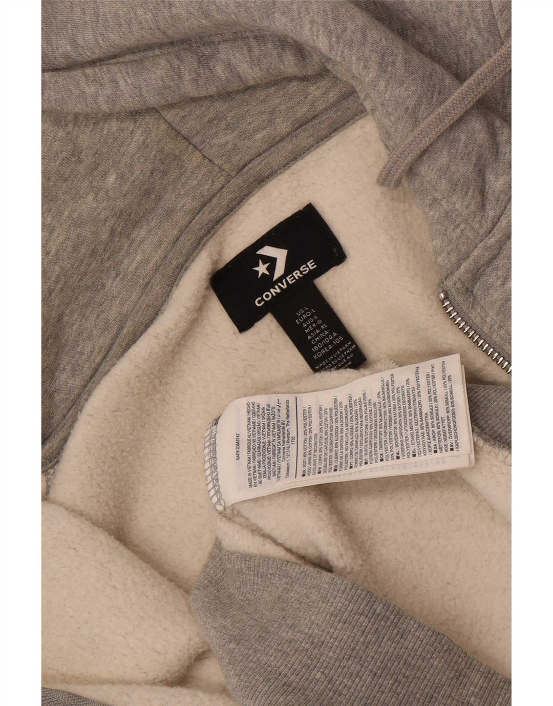 Converse Mens Zip Sudadera con capucha suéter grande gris algodón