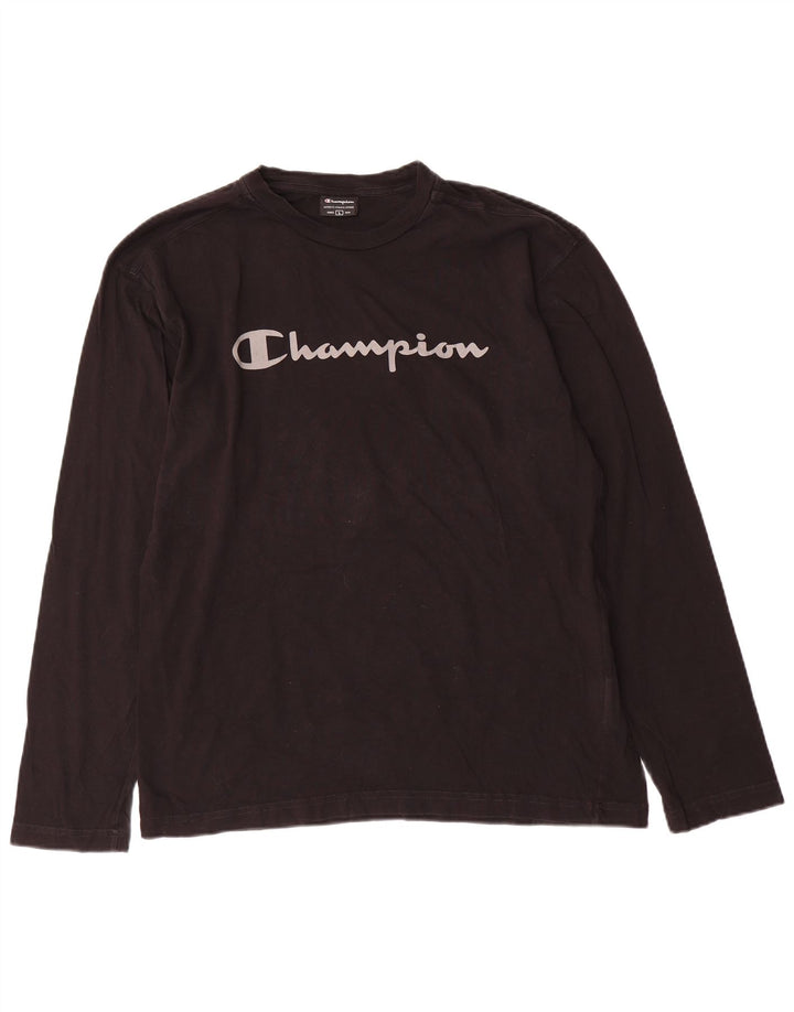 Champion Top gráfico para hombre de manga larga de algodón negro grande