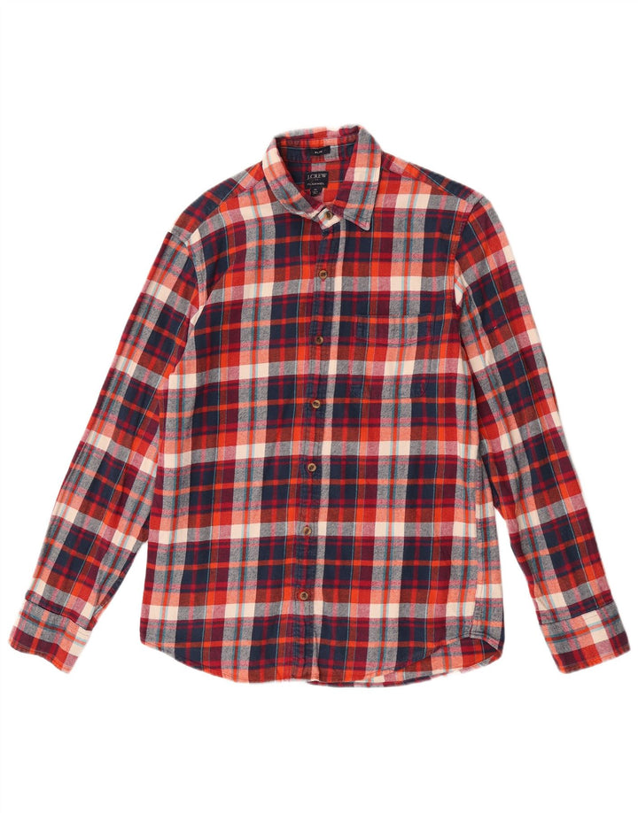 J. Crew Camisa de franela delgada para hombre Algodón a cuadros rojos medianos