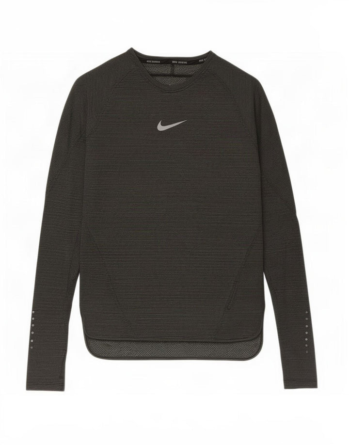 Nike - Camiseta de manga larga para hombre, poliéster a rayas, color caqui, talla pequeña