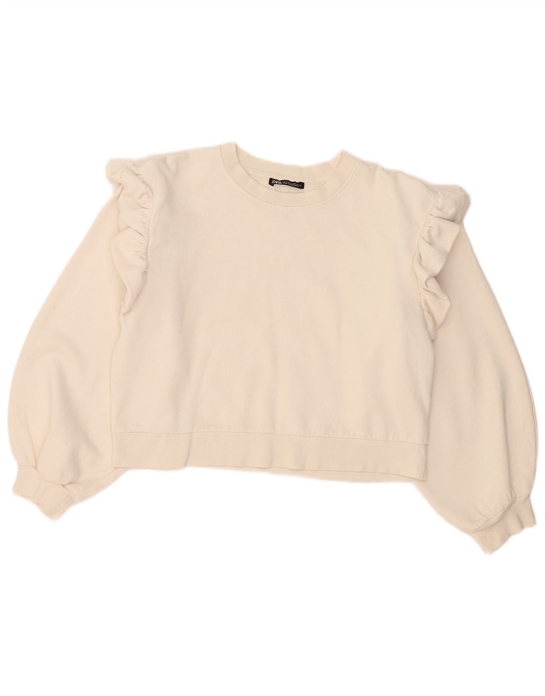 Zara Mujer Crop Oversize Sudadera Jumper UK 10 Small White Cotton