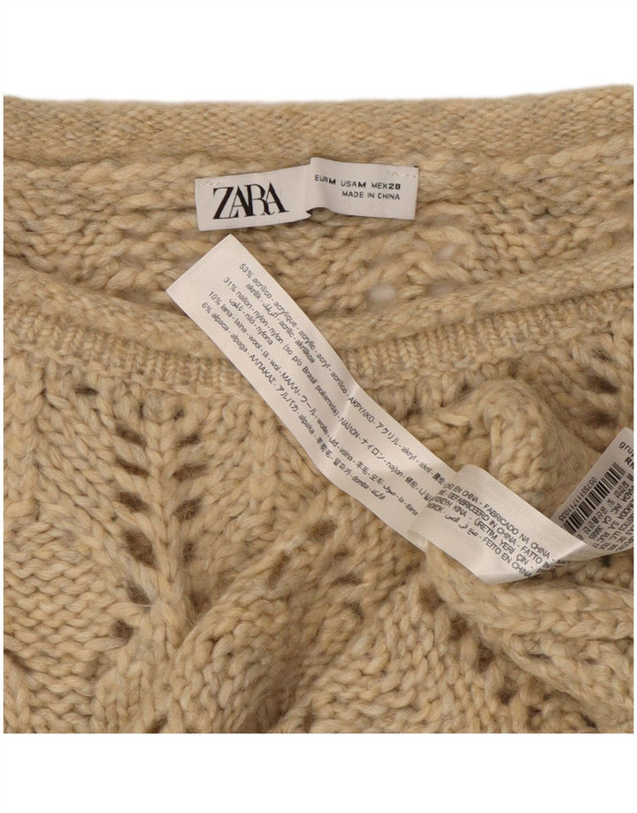 ZARA Mujer Crop See Through Boat Neck Jumper Sweater UK 44 Medio Beige