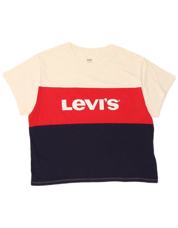 LEVI'S Camiseta corta con gráfico para mujer UK 10 Small White Colourblock