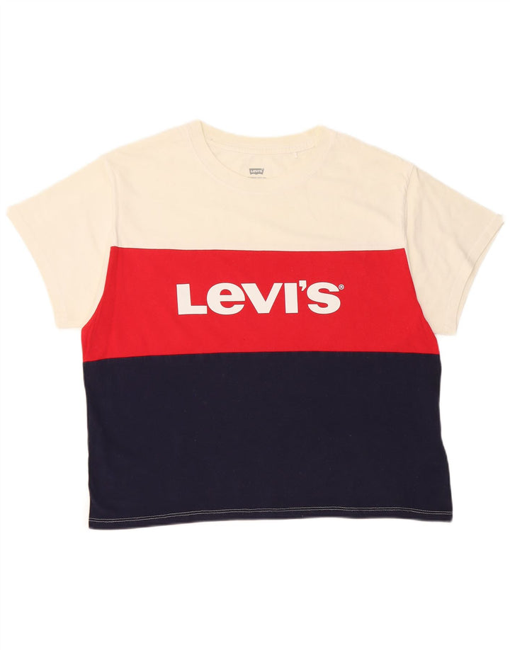 LEVI'S Camiseta corta con gráfico para mujer UK 10 Small White Colourblock