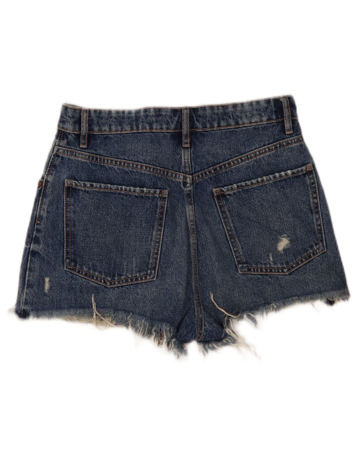 Zara Pantalones cortos de mezclilla desgastados para mujer EU 38 Small W28 Azul
