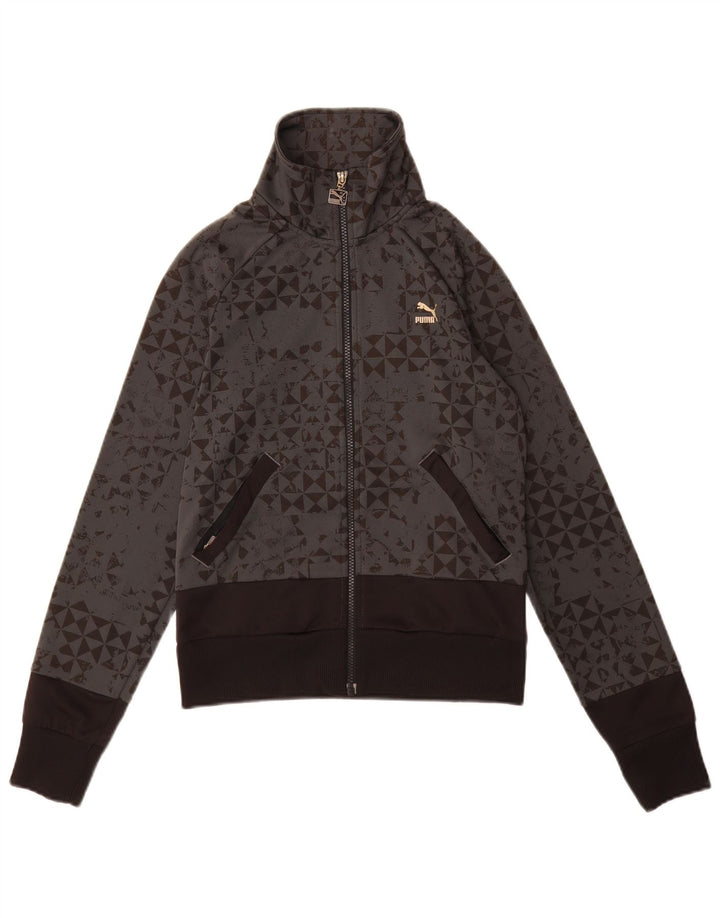 Puma Mujer Chándal Top Chaqueta UK 10 Pequeño Gris Geométrico Poliéster