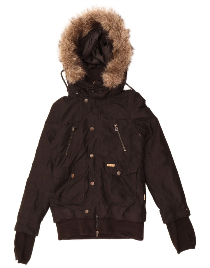 KHUJO Chaqueta bomber con capucha para mujer UK 44 Mediana Poliéster negro