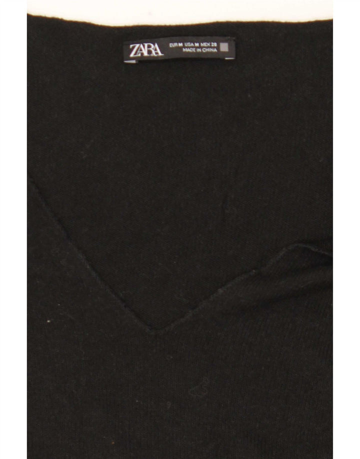 Zara Mujer Top Manga Larga UK 44 Mediano Negro