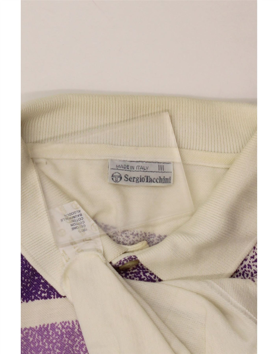 SERGIO TACCHINI Polo de hombre pequeño de algodón a rayas blanco roto