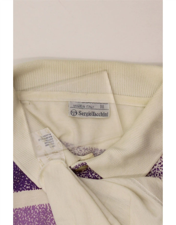 SERGIO TACCHINI Polo de hombre pequeño de algodón a rayas blanco roto