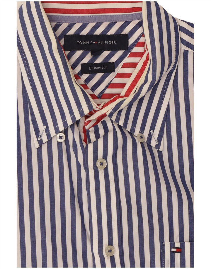 TOMMY HILFIGER Camisa de manga corta con ajuste personalizado para hombre, talla grande, azul marino, a rayas
