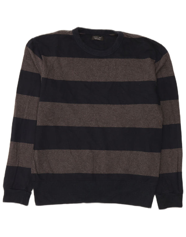 Zara Hombre Jersey Cuello Redondo Jersey XL Azul Marino Rayas Algodón