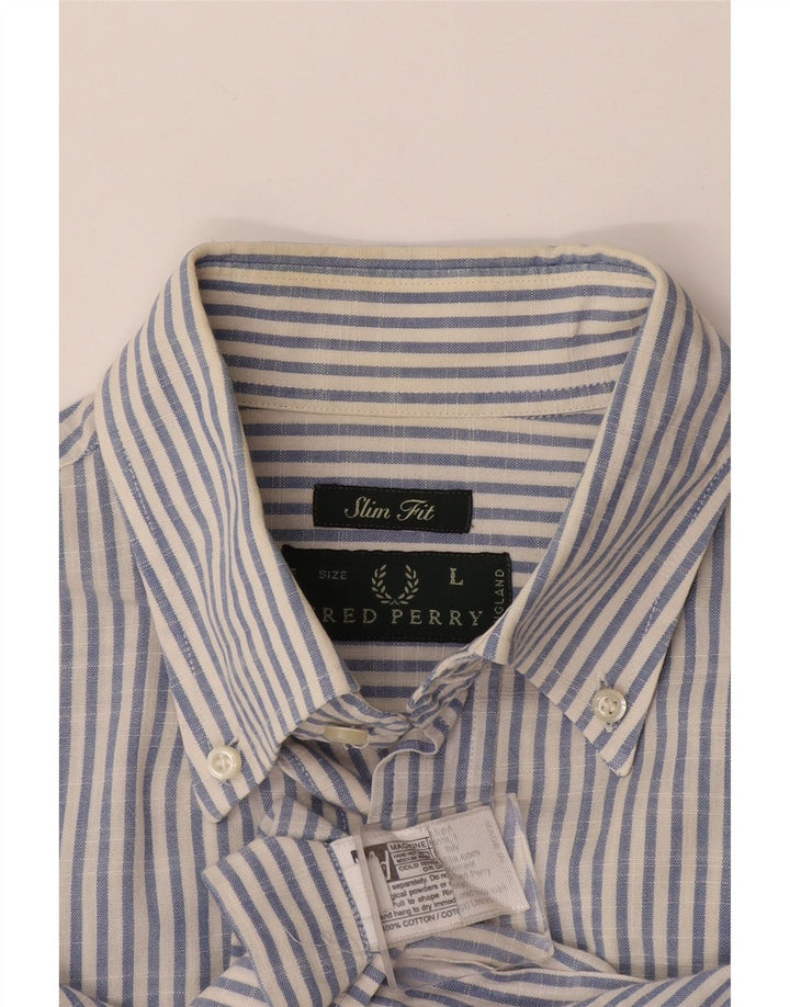 Fred Perry Camisa Slim Fit Para Hombre De Algodón A Rayas Azul Grande