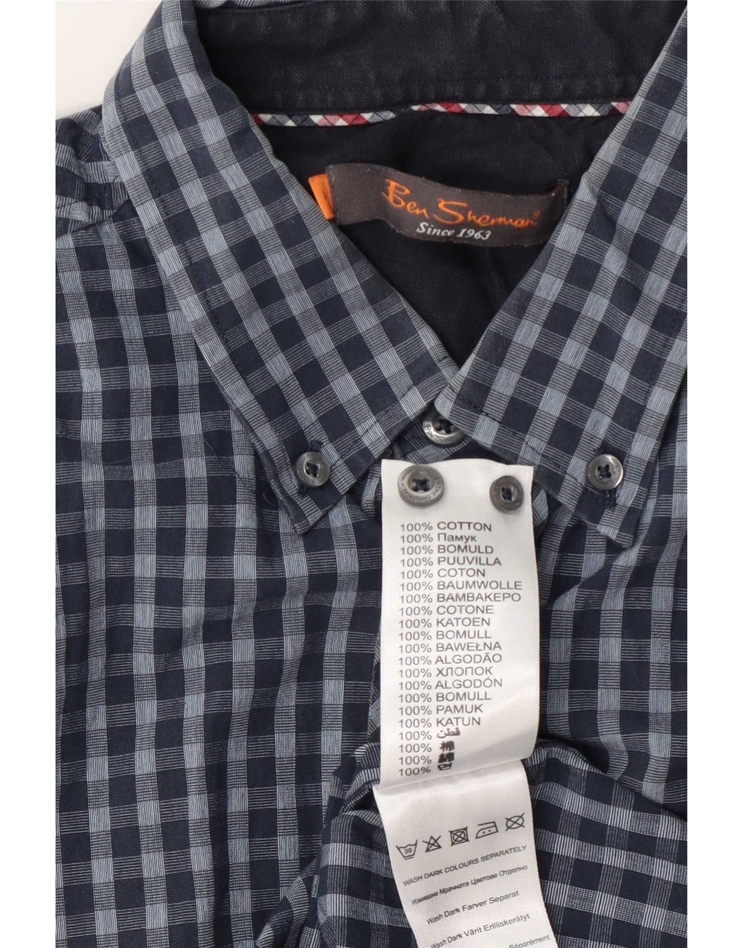 Camisa Ben Sherman para hombre grande de algodón a cuadros azul marino