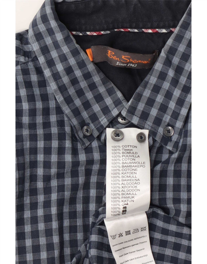 Camisa Ben Sherman para hombre grande de algodón a cuadros azul marino
