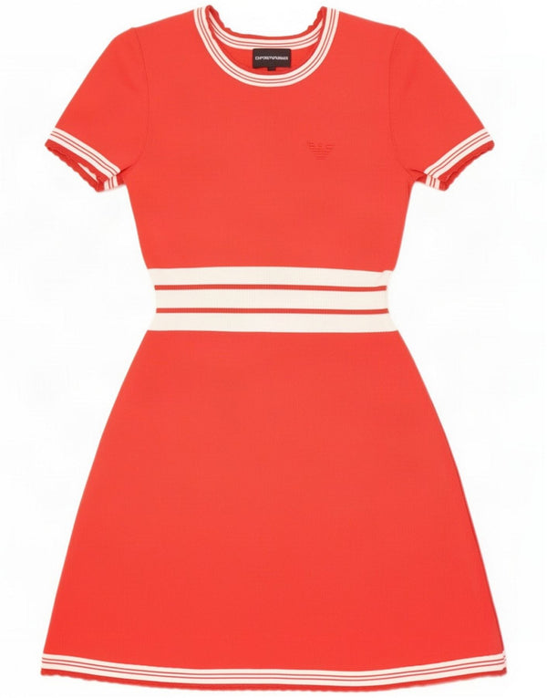 Emporio Armani Womens Knit A-Line Dress IT 40 Small Red Colourblock