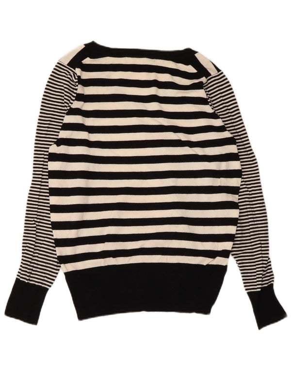 Marks & Spencer Womens V-Neck Jumper Sweater UK 10 Small Black Striped