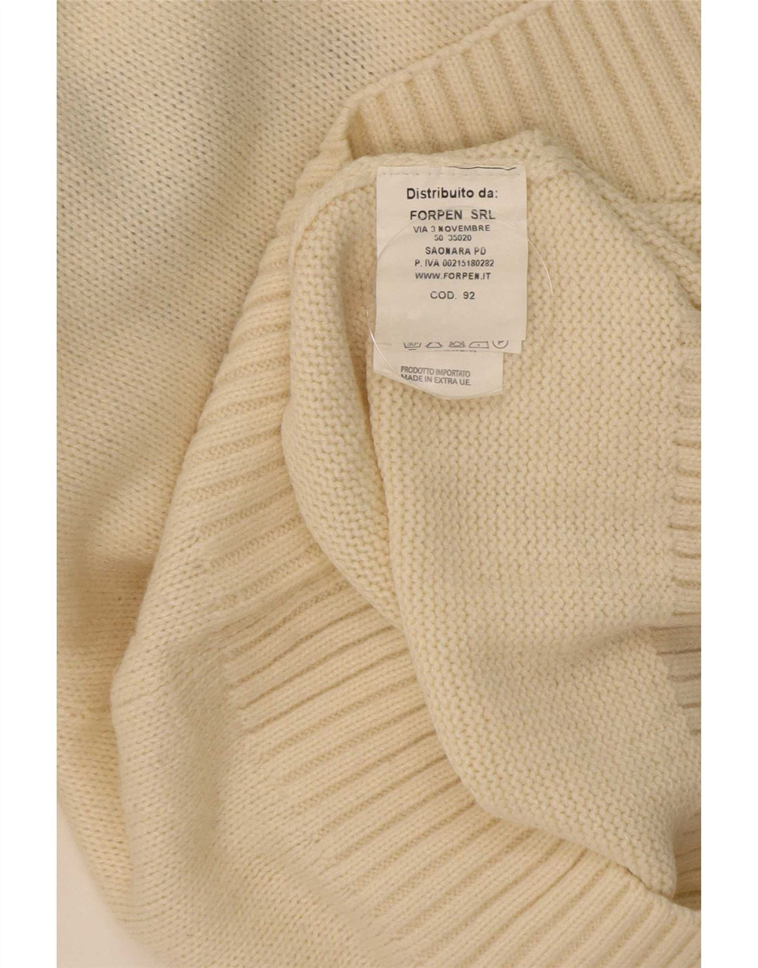 Vintage hombres cuello redondo jersey suéter medio blanco justo isla acrílico