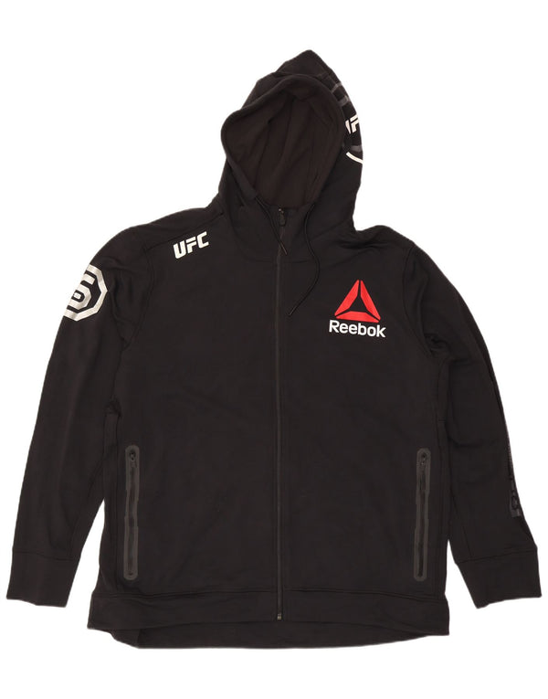 Reebok Sudadera con capucha y cremallera gráfica para hombre, talla 2XL, nailon negro