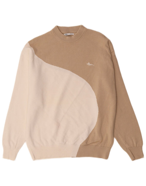 Zara Mujer Sudadera Oversize Jersey UK 10 Small Beige Colorblock