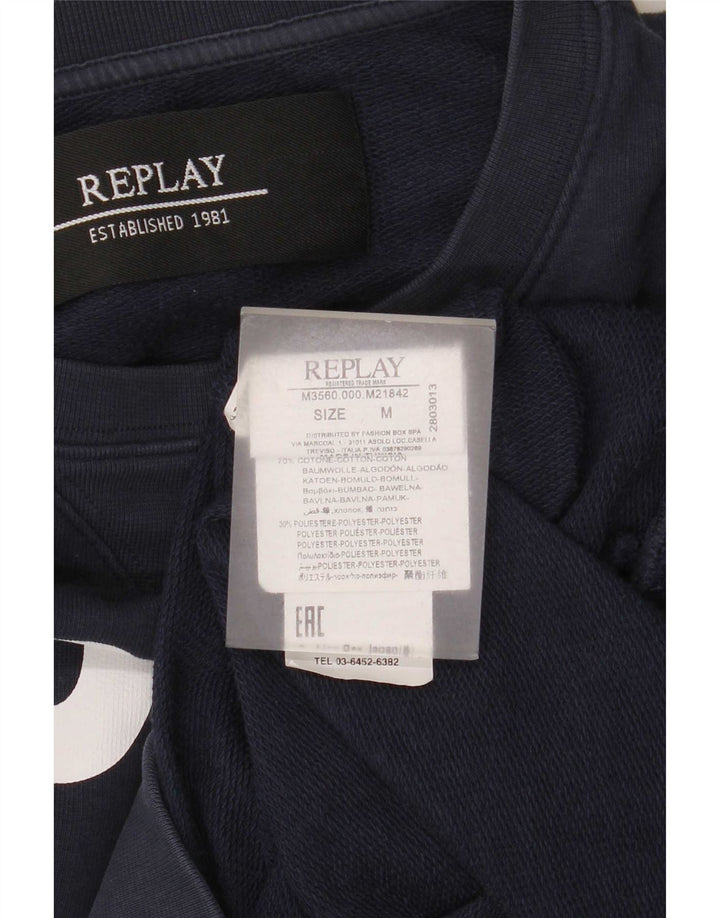 Replay Sudadera Gráfica para Hombre Jersey De Algodón Azul Marino Mediano