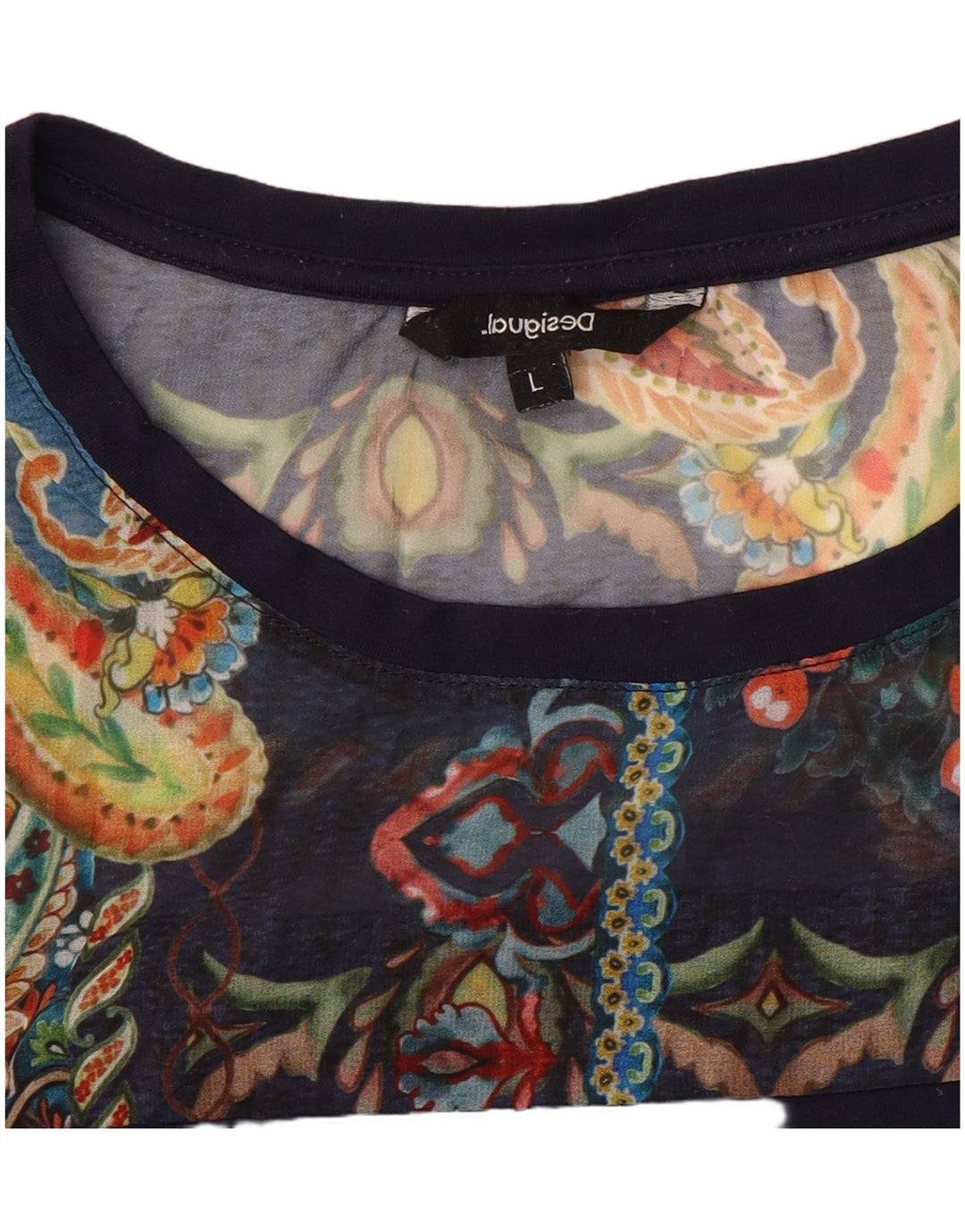 Desigual Mujer Camiseta Top Reino Unido 40 Grande Azul Marino Floral