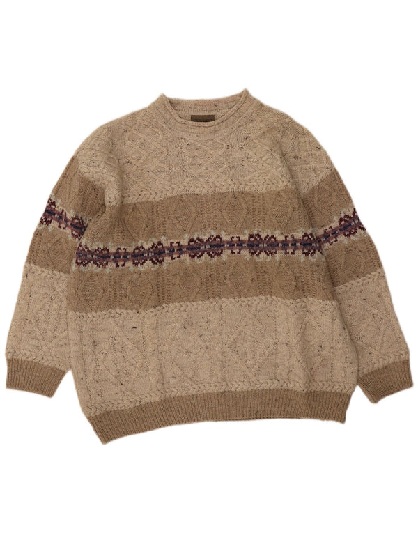 Sevres Jersey de cuello redondo para hombre IT 54 XL Beige Fair Isle Lana