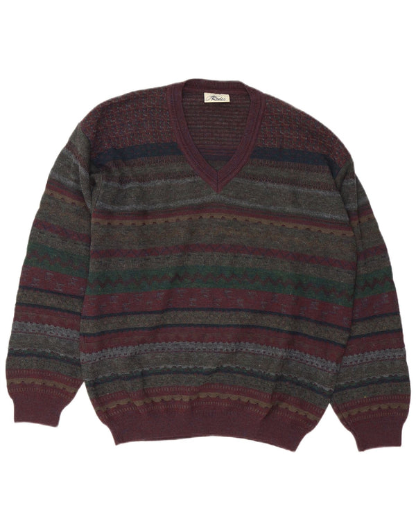 Rodes Jersey Con Cuello En V Para Hombre De Lana Virgen Fair Isle Grande Multicolor