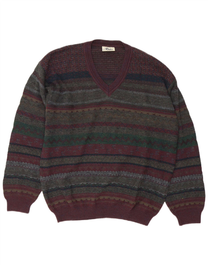 Rodes Jersey Con Cuello En V Para Hombre De Lana Virgen Fair Isle Grande Multicolor