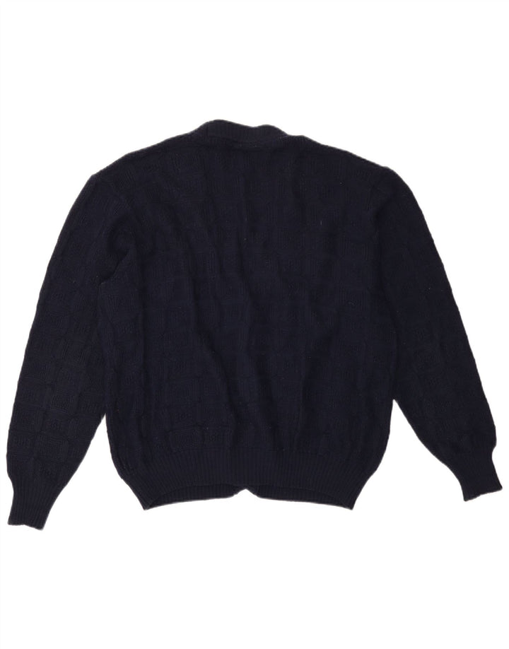 Vintage hombres Cardigan suéter medio azul marino lana