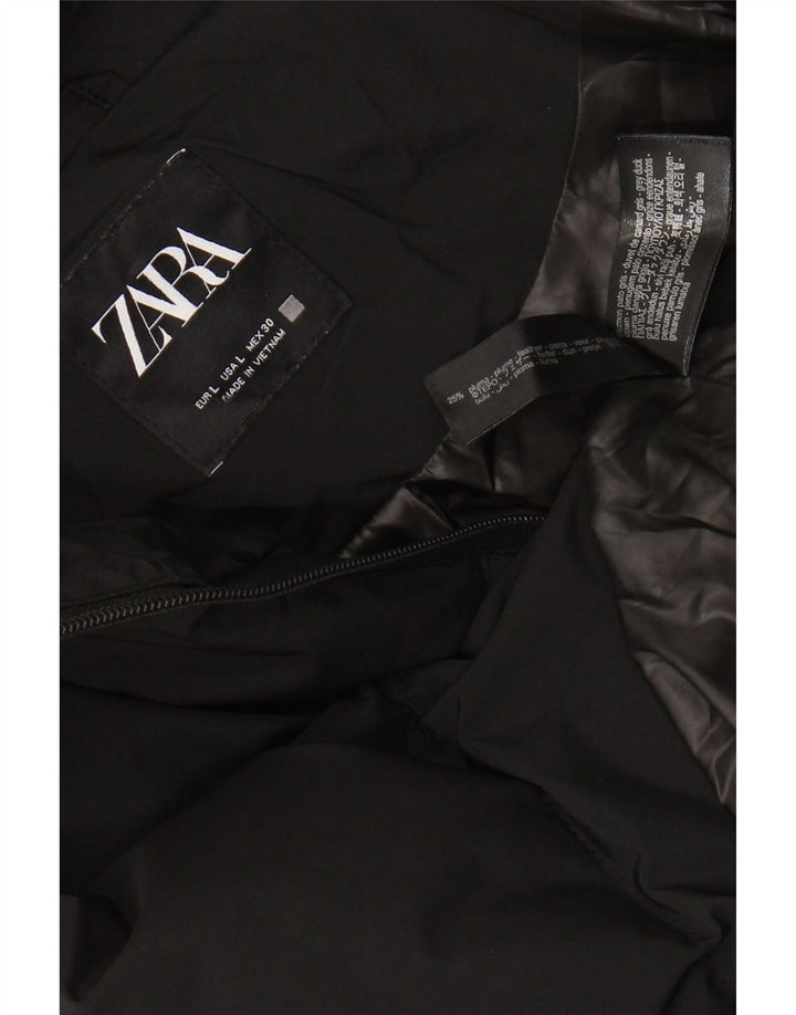 ZARA Mujer Abrigo Acolchado Con Capucha UK 46 Large Poliéster Negro