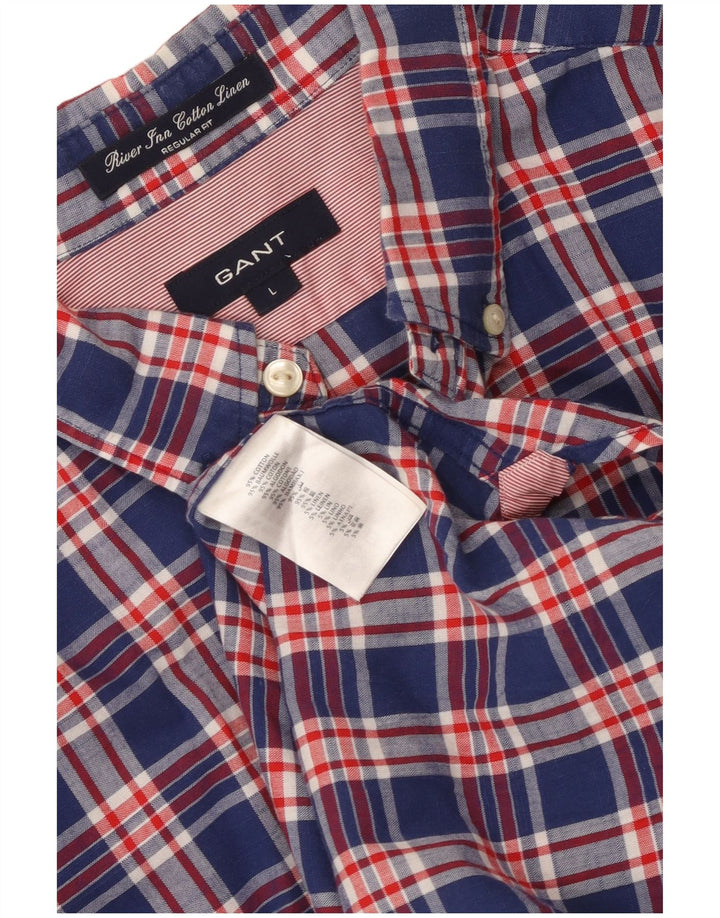 Gant Camisa Regular Fit De Manga Corta De Algodón A Cuadros Azul Marino Grande Para Hombre