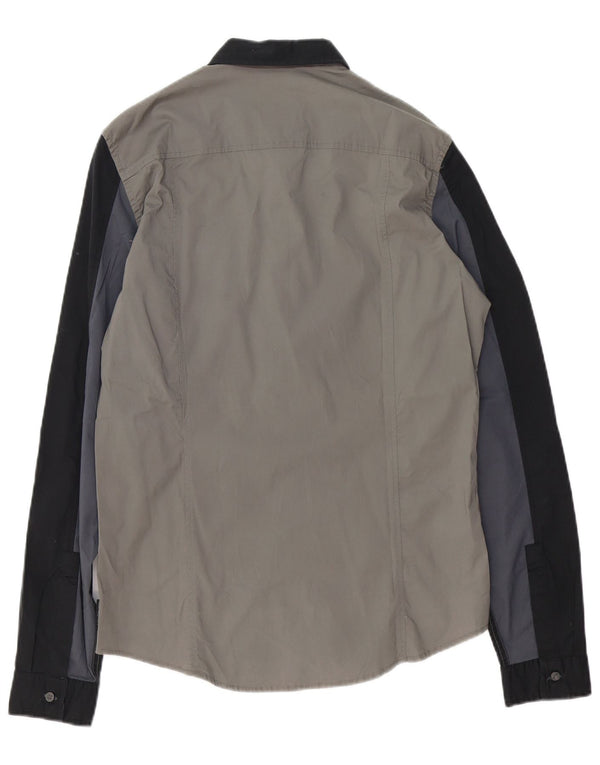 CALVIN KLEIN JEANS Camisa slim fit para hombre Algodón gris color block grande