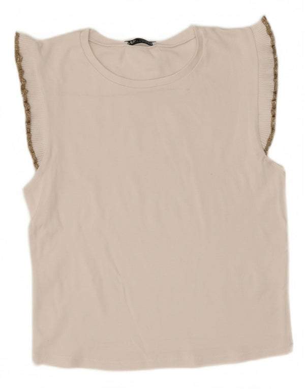 Zara Mujer Blusa Sin Mangas Top UK 42 Medium Blanco