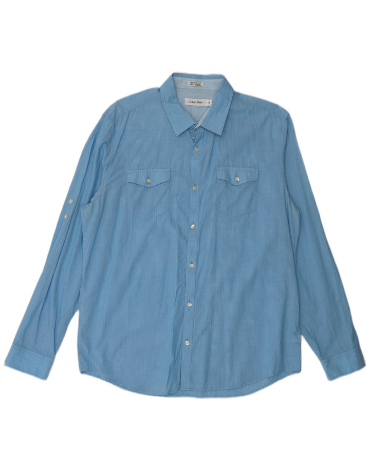 Camisa Calvin Klein para hombre de algodón a rayas azules grandes