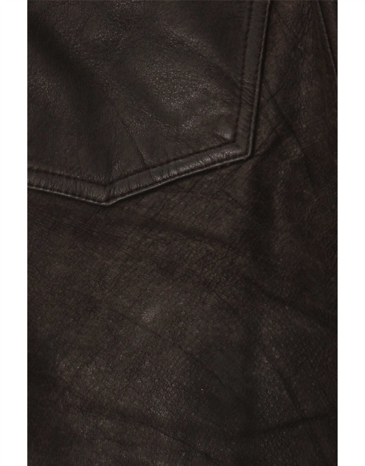 Pantalones de cuero rectos vintage para hombre W34 L32 Marrón