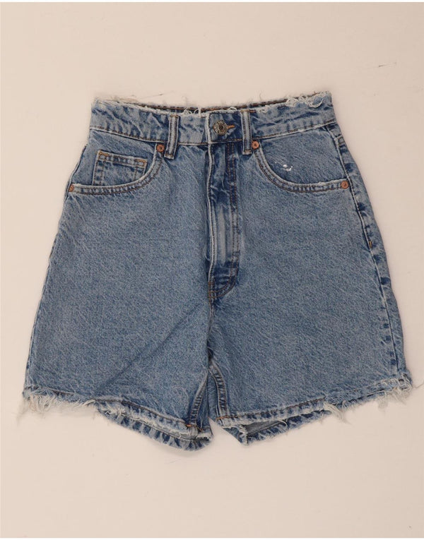 Zara Pantalones cortos vaqueros de cintura alta para mujer EU 34 2XS W24 Algodón azul