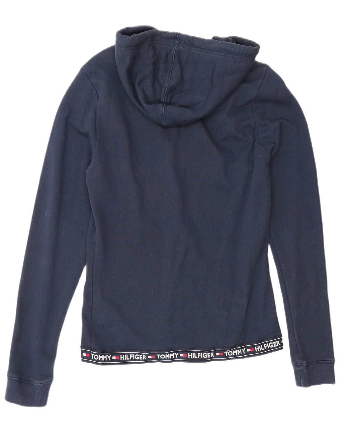 TOMMY HILFIGER Suéter con capucha y cremallera gráfica para mujer UK 12 Medium Azul marino