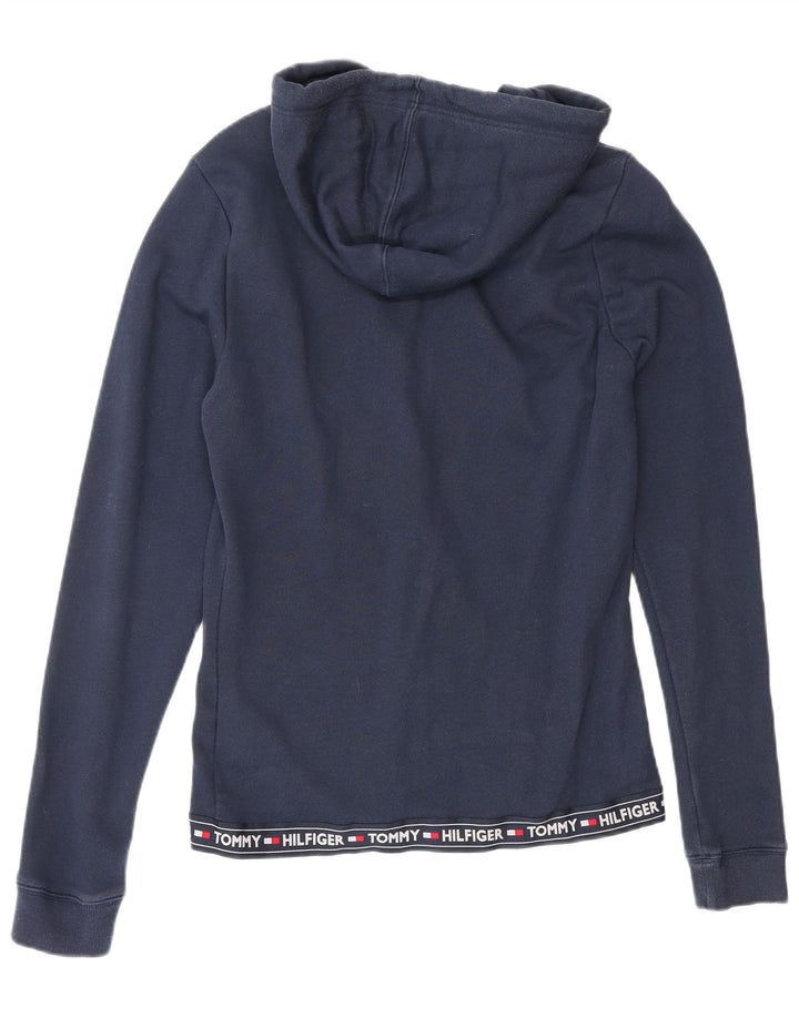 TOMMY HILFIGER Suéter con capucha y cremallera gráfica para mujer UK 12 Medium Azul marino