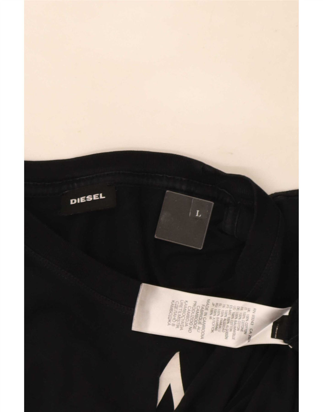 Diesel Hombre Camiseta Gráfica Top Grande Algodón Negro