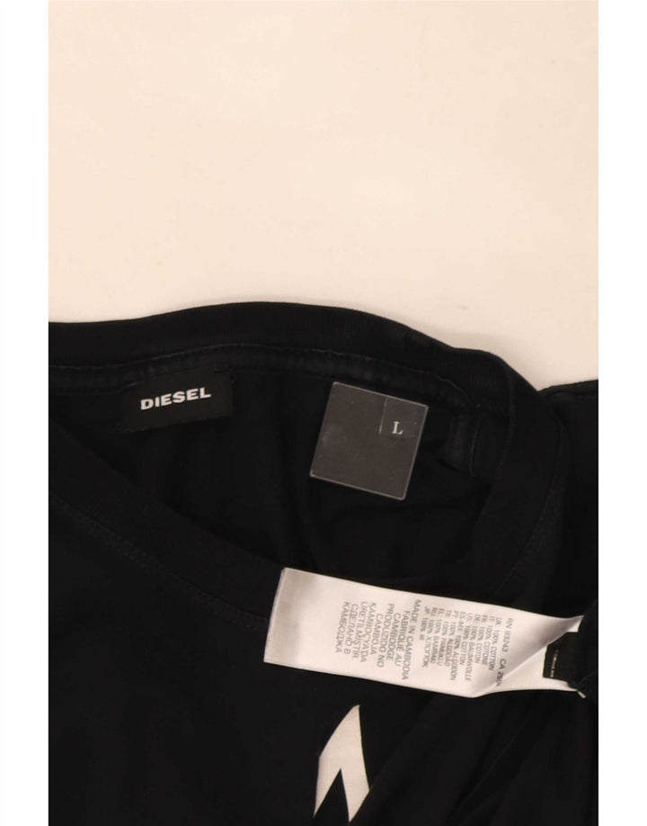 Diesel Hombre Camiseta Gráfica Top Grande Algodón Negro