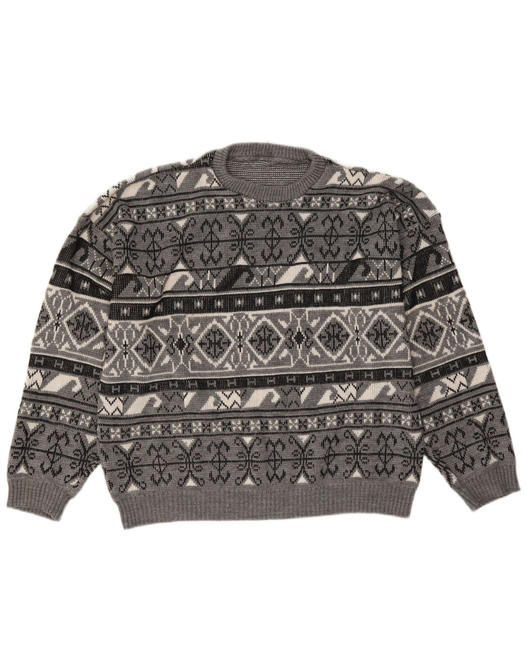 Vintage hombres cuello redondo jersey suéter grande gris feria isla